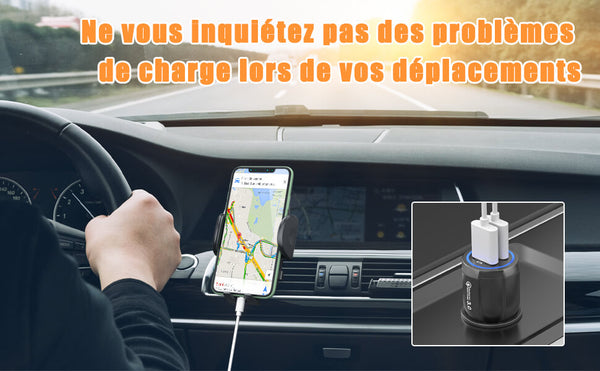 Chargeur de Voiture USB, 2 Ports, Quick Charge 3.0 Allume-Cigare